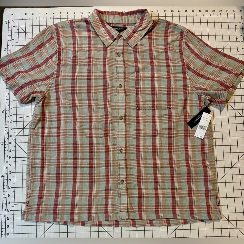 NWT Liverpool Men’s Size XL Aqua Red Multi Plaid Short Sleeve Button Down Shirt